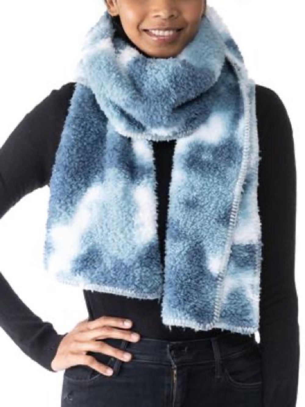 Jenni Blue and White Tie-Dye Sherpa Scarf
